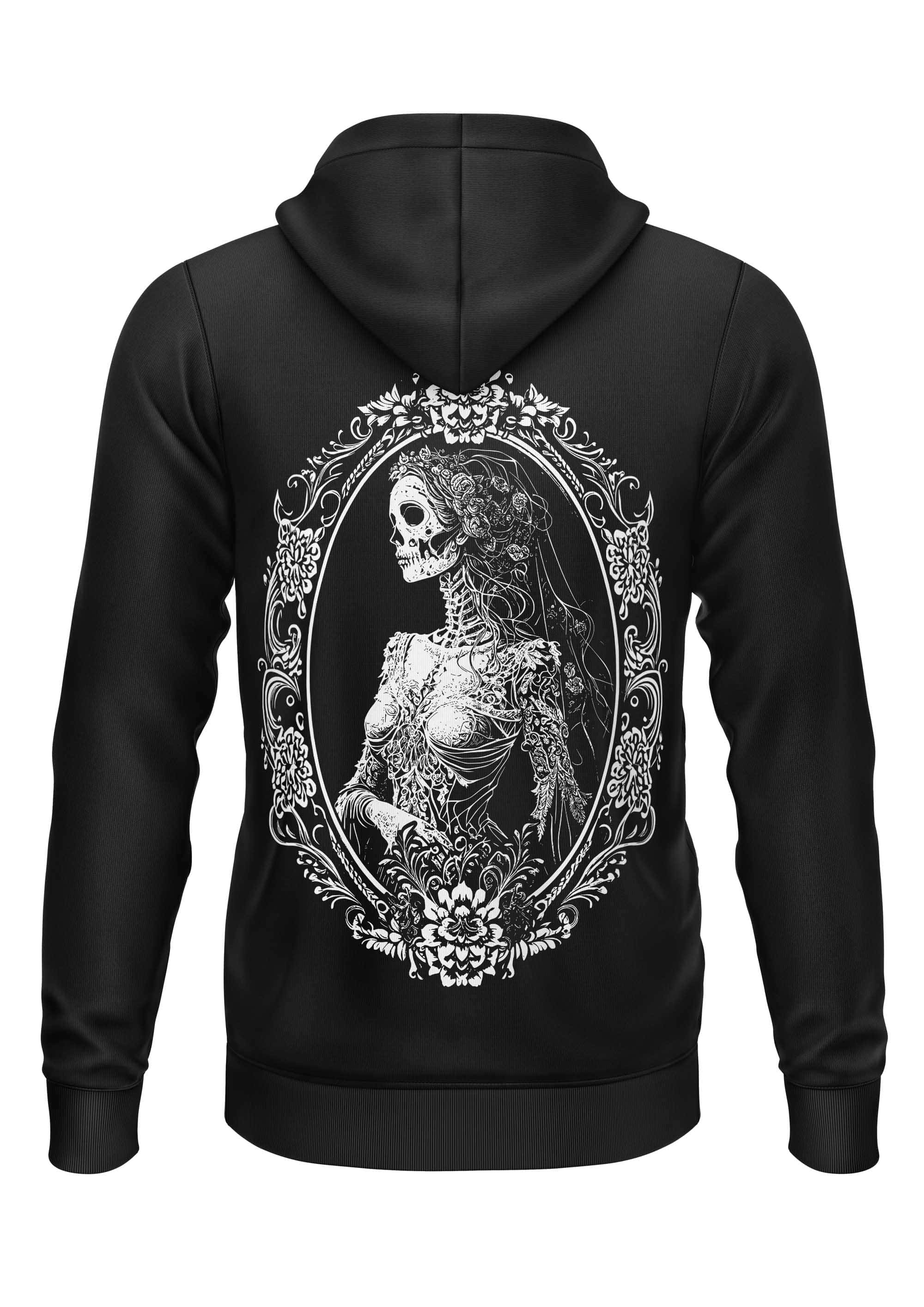 Schwerer unisex-zipper mit schwarzem totenkopf- und floralem design aus recyceltem polyester und strapazierfähigem stoff